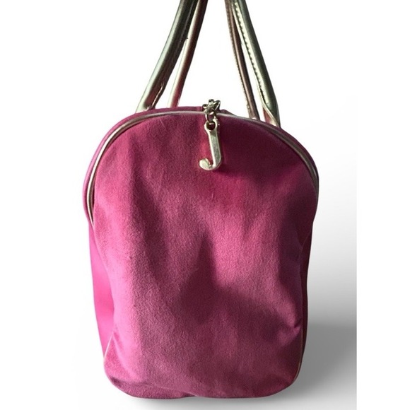 Juicy Couture Hot Pink Gold Trim Travel Bowler Duffle Weekender Bag Velour Y2K - Picture 4 of 8